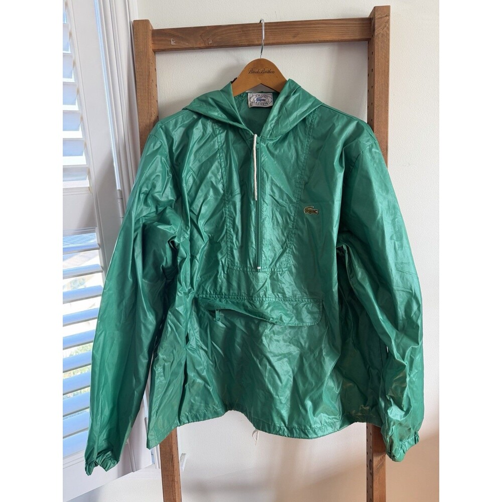 Vintage Lacoste Izod Jacket Men Green Windbreaker Anorak Pullover Nylon Size L